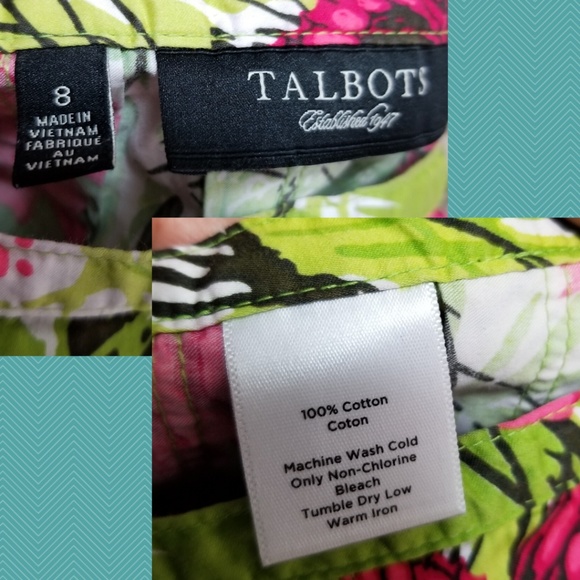 Talbots Green Floral Print Pleated A-Line Skirt - Picture 4 of 4